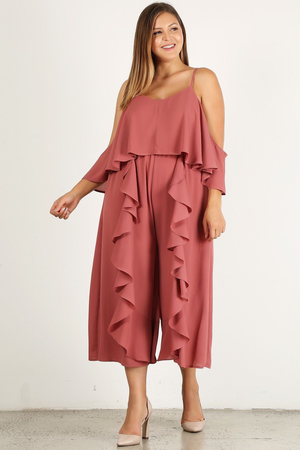 Plus Size Solid Wide Leg Jumpsuit