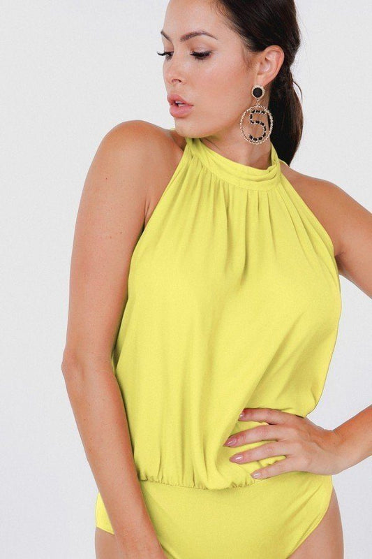 Drape Back Halter Neck Sleeveless Sheer Bodysuit