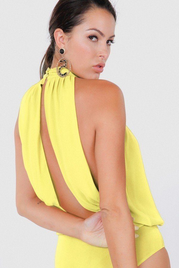 Drape Back Halter Neck Sleeveless Sheer Bodysuit