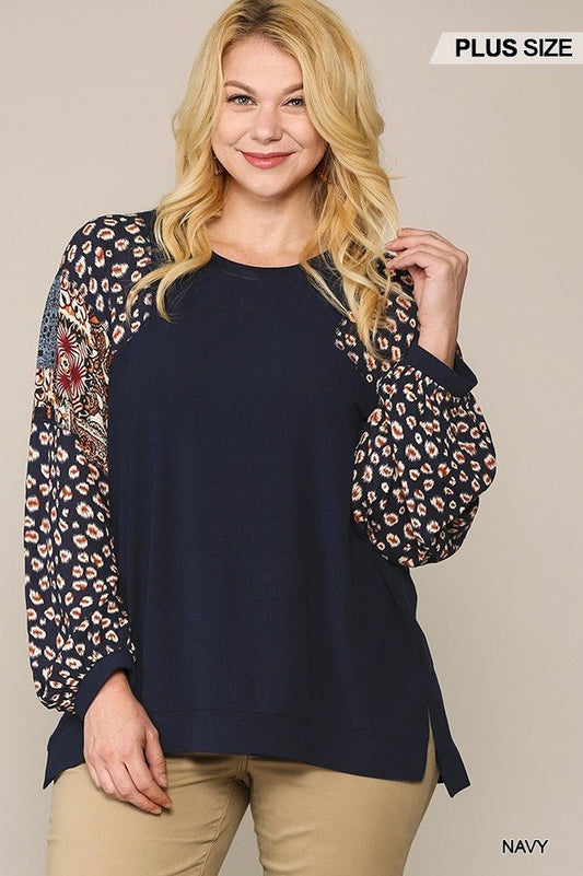 Animal And Paisley Print Mixed Tunic Top With Side Slit