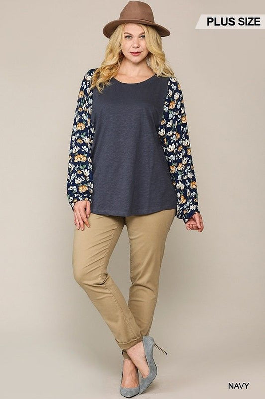 Floral Print Dolman Sleeve Round Hem Top