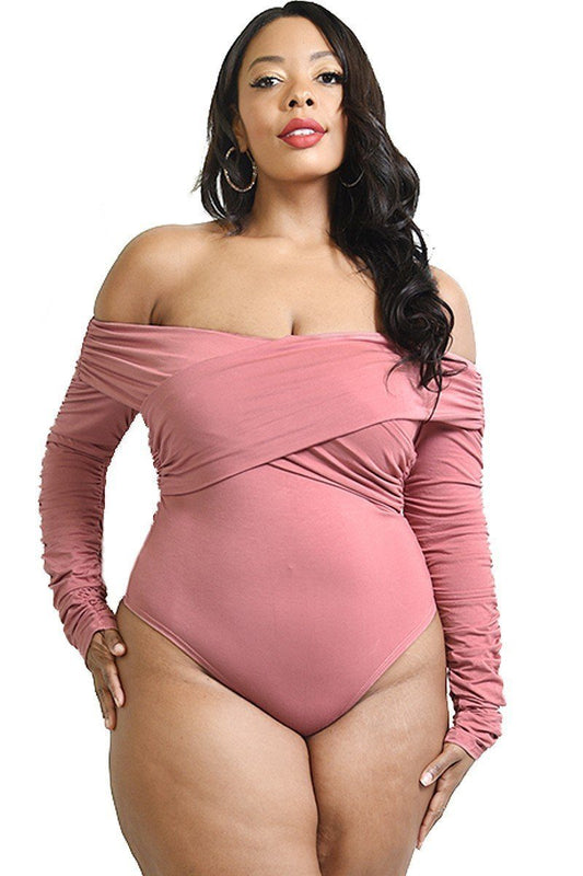 Plus Solid Cross Wrapped Long Sleeve Bodysuit