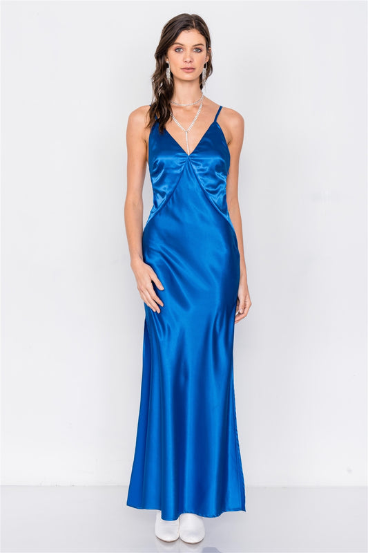 Satin Elegant Double Slit Sleeveless Maxi Dress