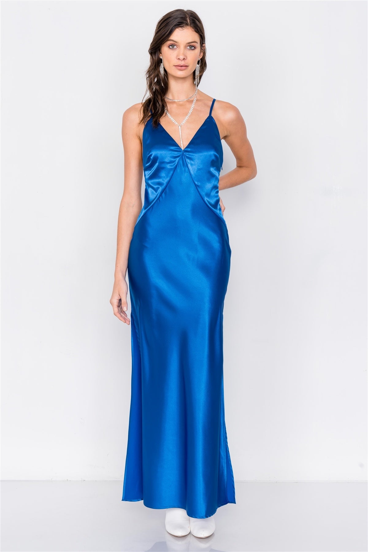 Satin Elegant Double Slit Sleeveless Maxi Dress