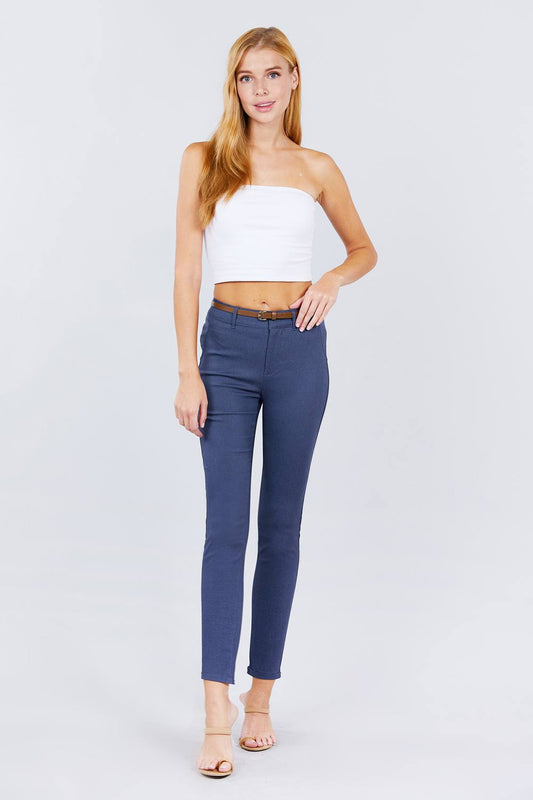 Belted Textured Long Pants