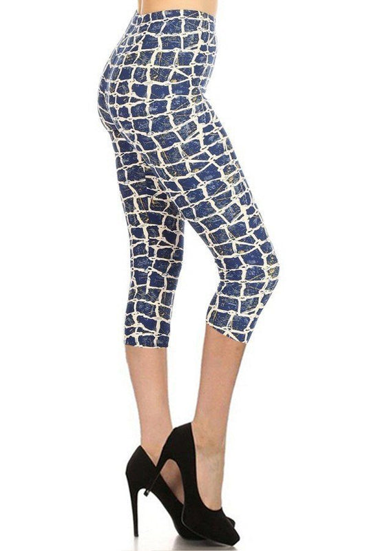 Printed, High Waisted, Capri Leggings With An Elasticized Waist Band