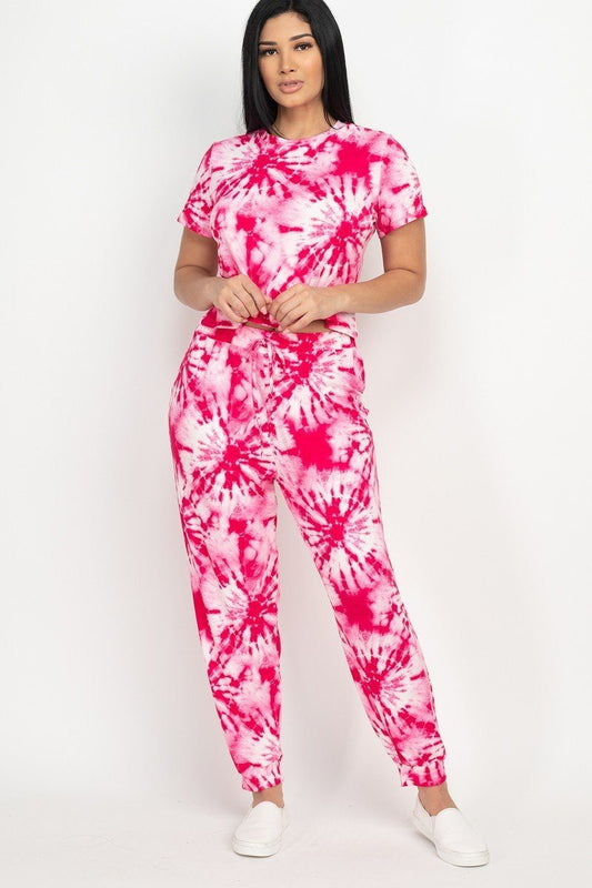 Tie-dye Printed Top And Pants Set