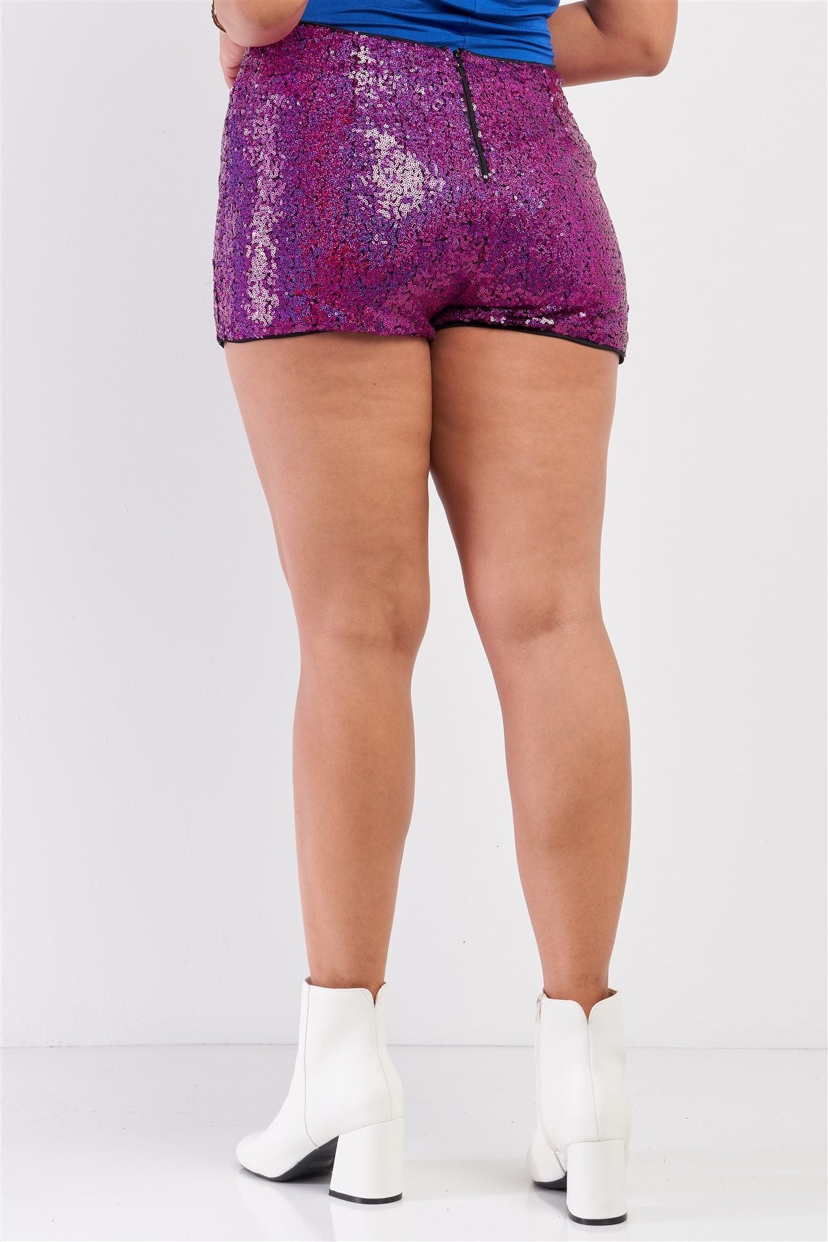 Plus Size Shiny Sequin High Waisted Mini Shorts