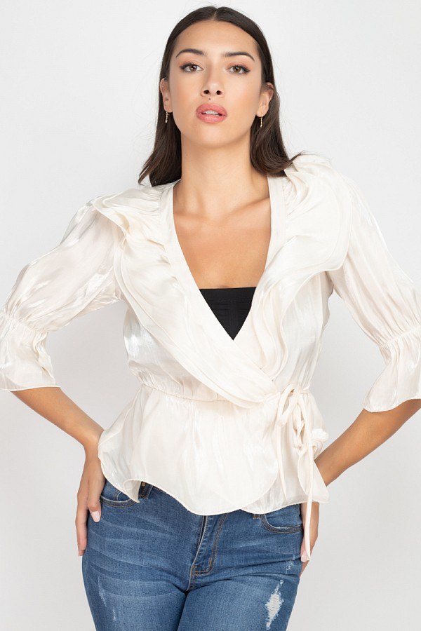 Surplice Short Sleeve Ruffle Top