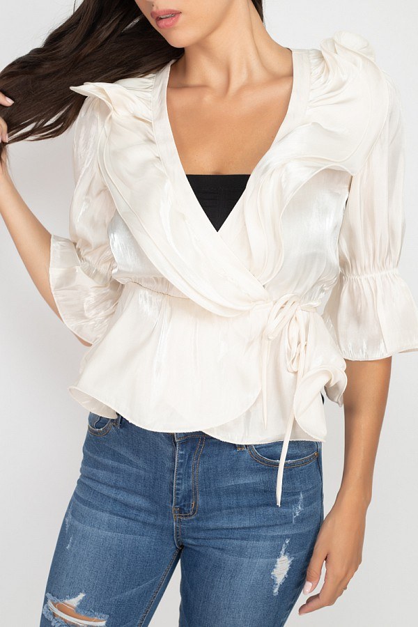 Surplice Short Sleeve Ruffle Top