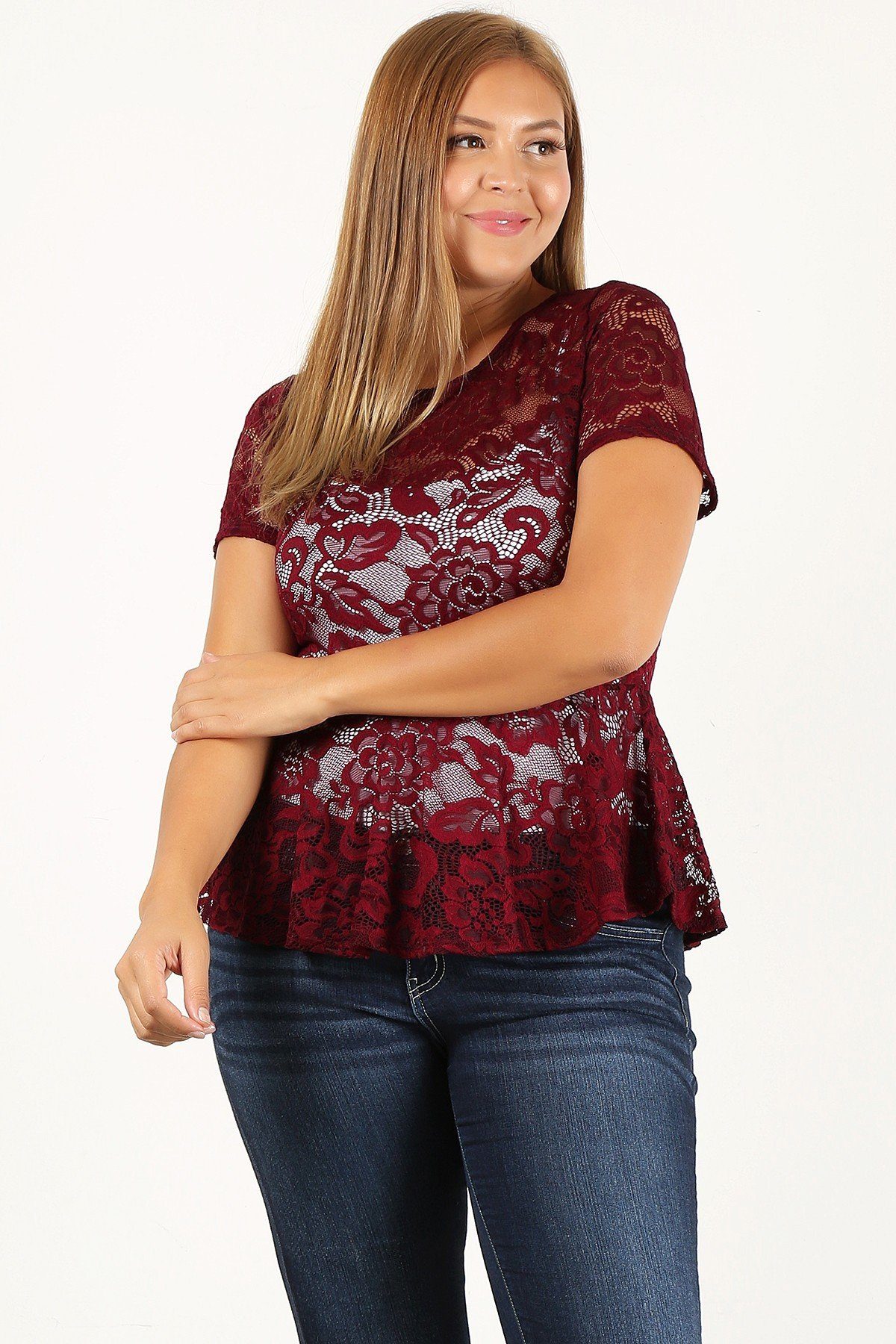 Plus Size Allover Lace, Fitted Top