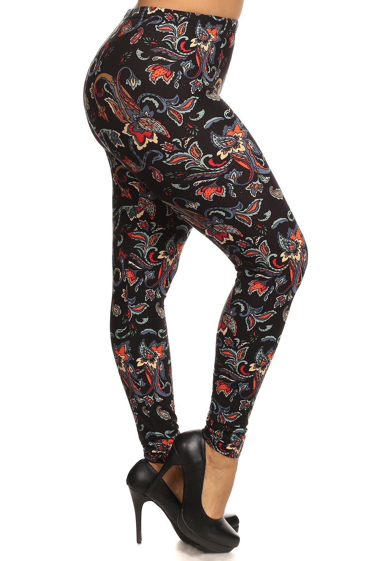 Floral/abstract Print, Full Length Leggings In A Slim Fitting Style With A Banded High Waist