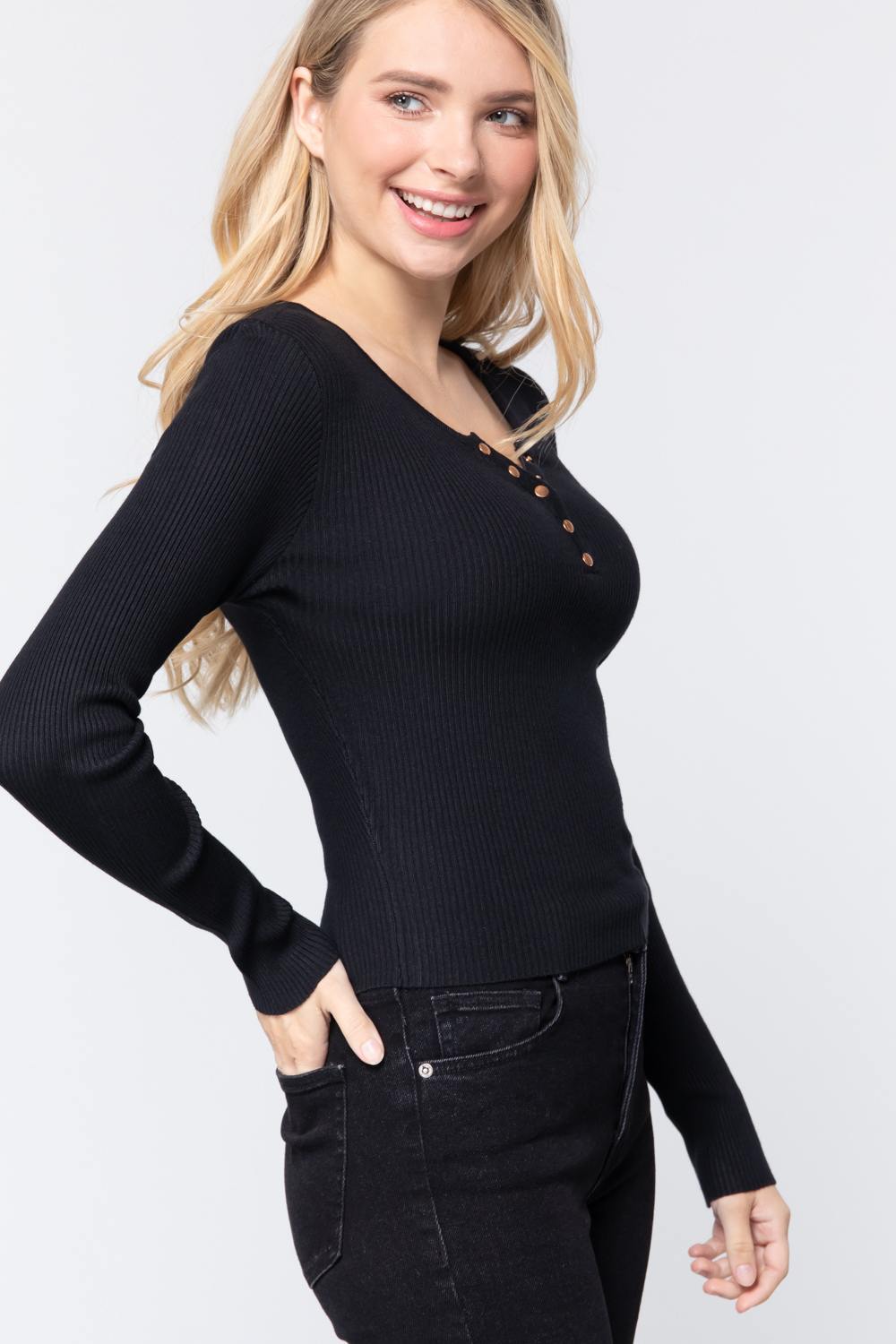 Snap Button Detail Sweater Top