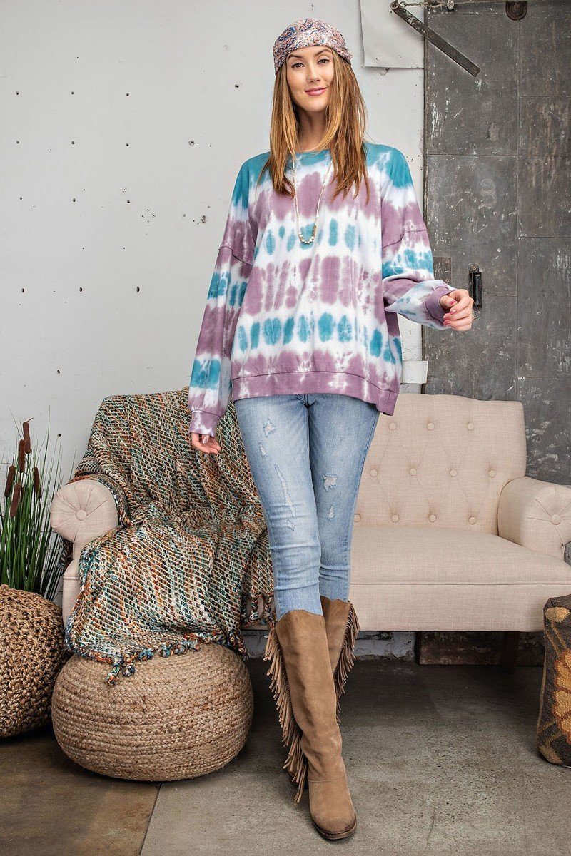 Ombre Dye Terry Knit Banded Bottom Pullover