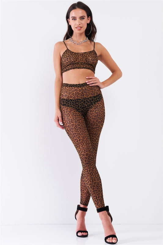 Sexy Sheer Mesh Sleeveless Crop Top & High Waist Legging Set