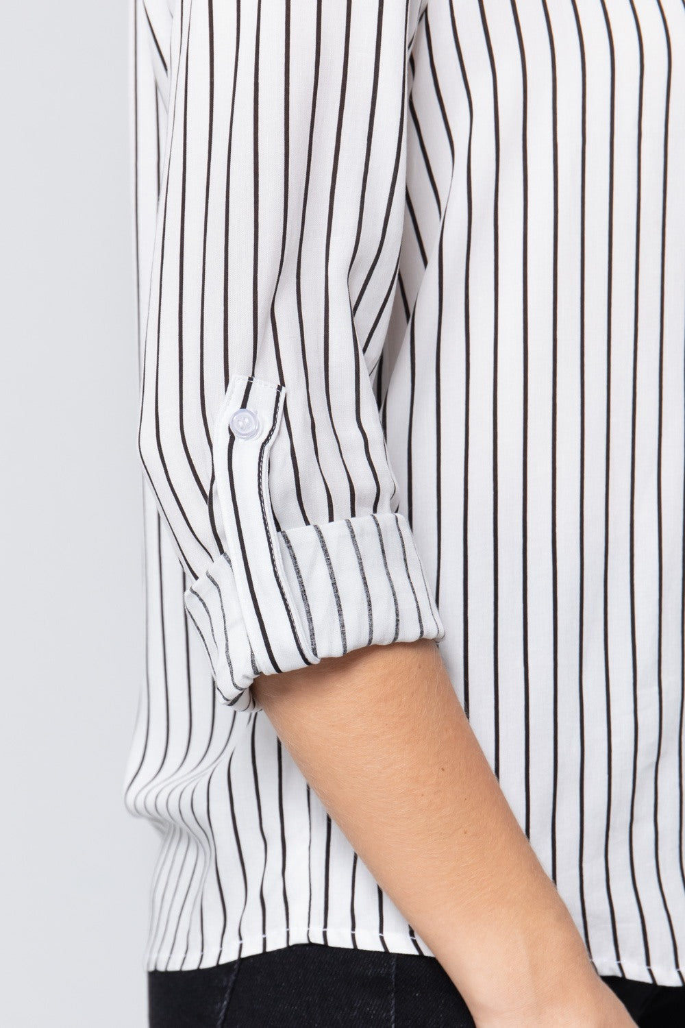 3/4 Roll Up Slv Stripe Print Shirt