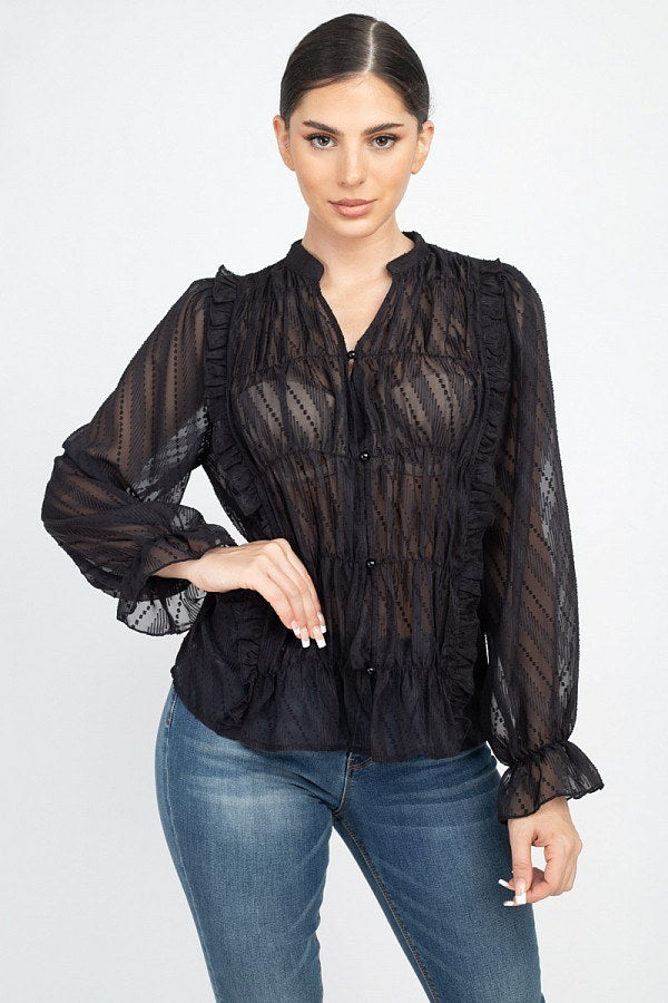 Semi Sheer Ruffle Blouse