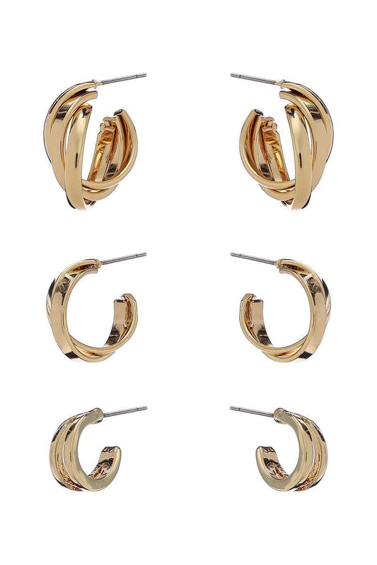 Basic Metal Mini Hoop 3 Pair Earring Set