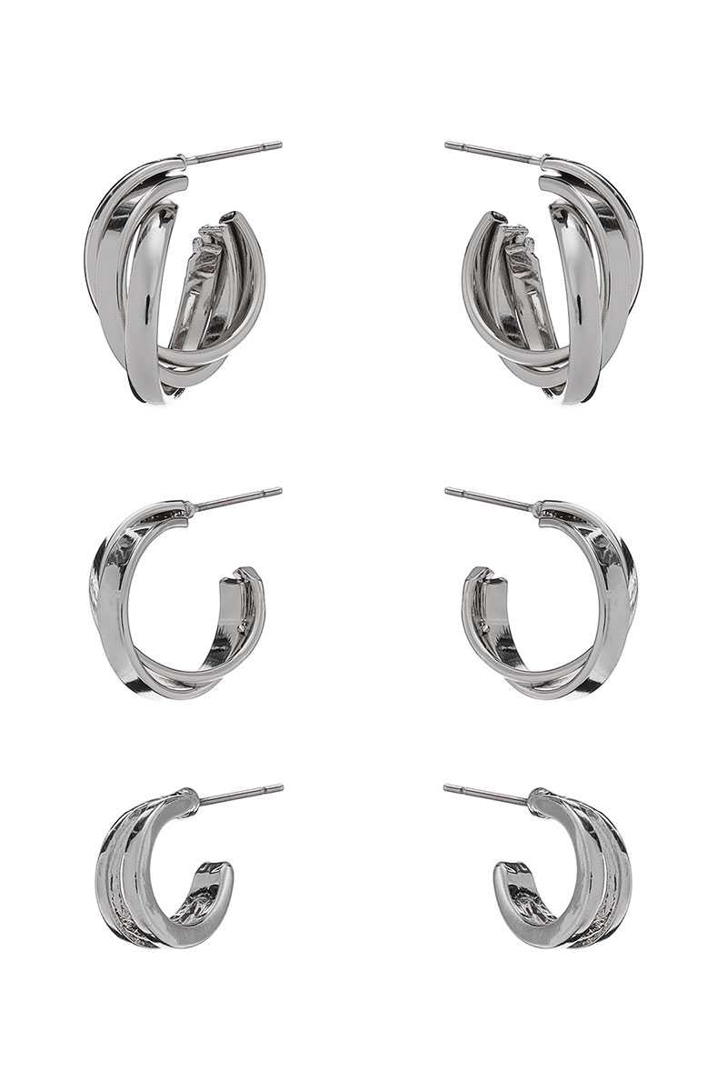 Basic Metal Mini Hoop 3 Pair Earring Set