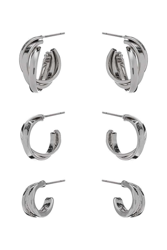 Basic Metal Mini Hoop 3 Pair Earring Set