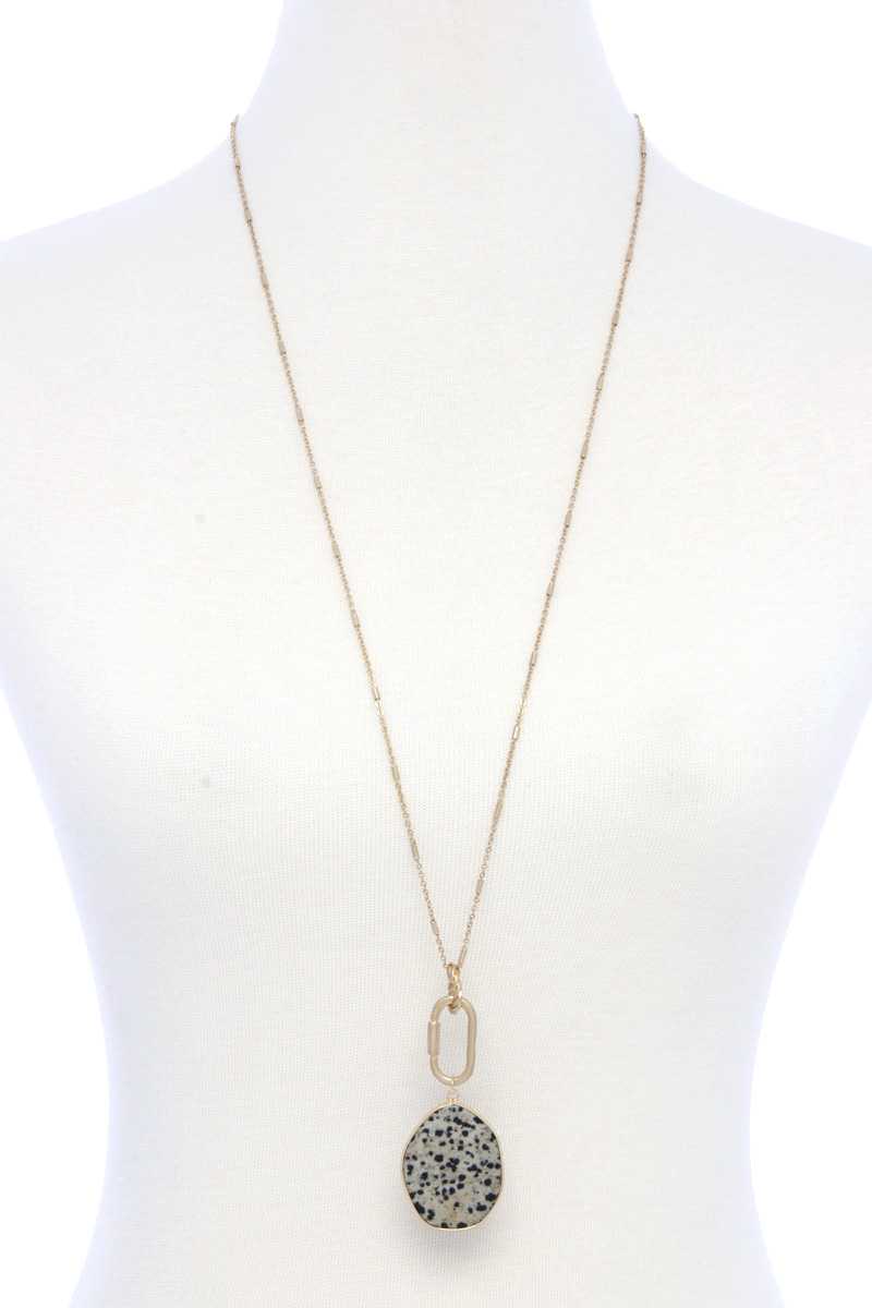 Faux Stone Metallic Edge Screw Lock Pendant Necklace