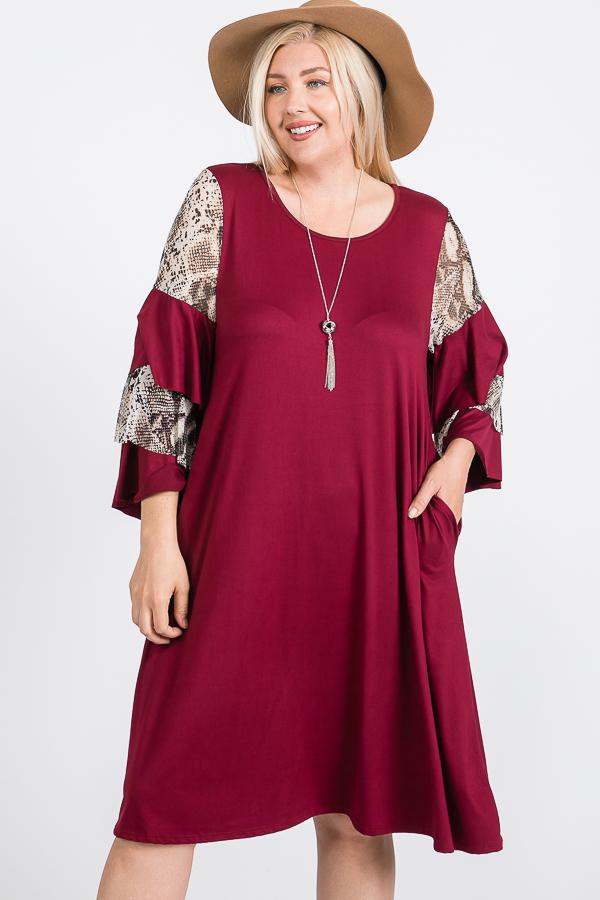 Mixed Ruffle Sleeve With Hidden Pocket A Line Dress