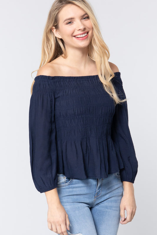 Off Shoulder Smocked Woven Top