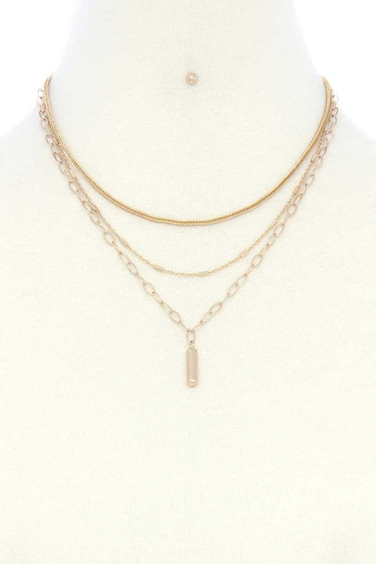 Metal Bar Oval Link Layered Neclace