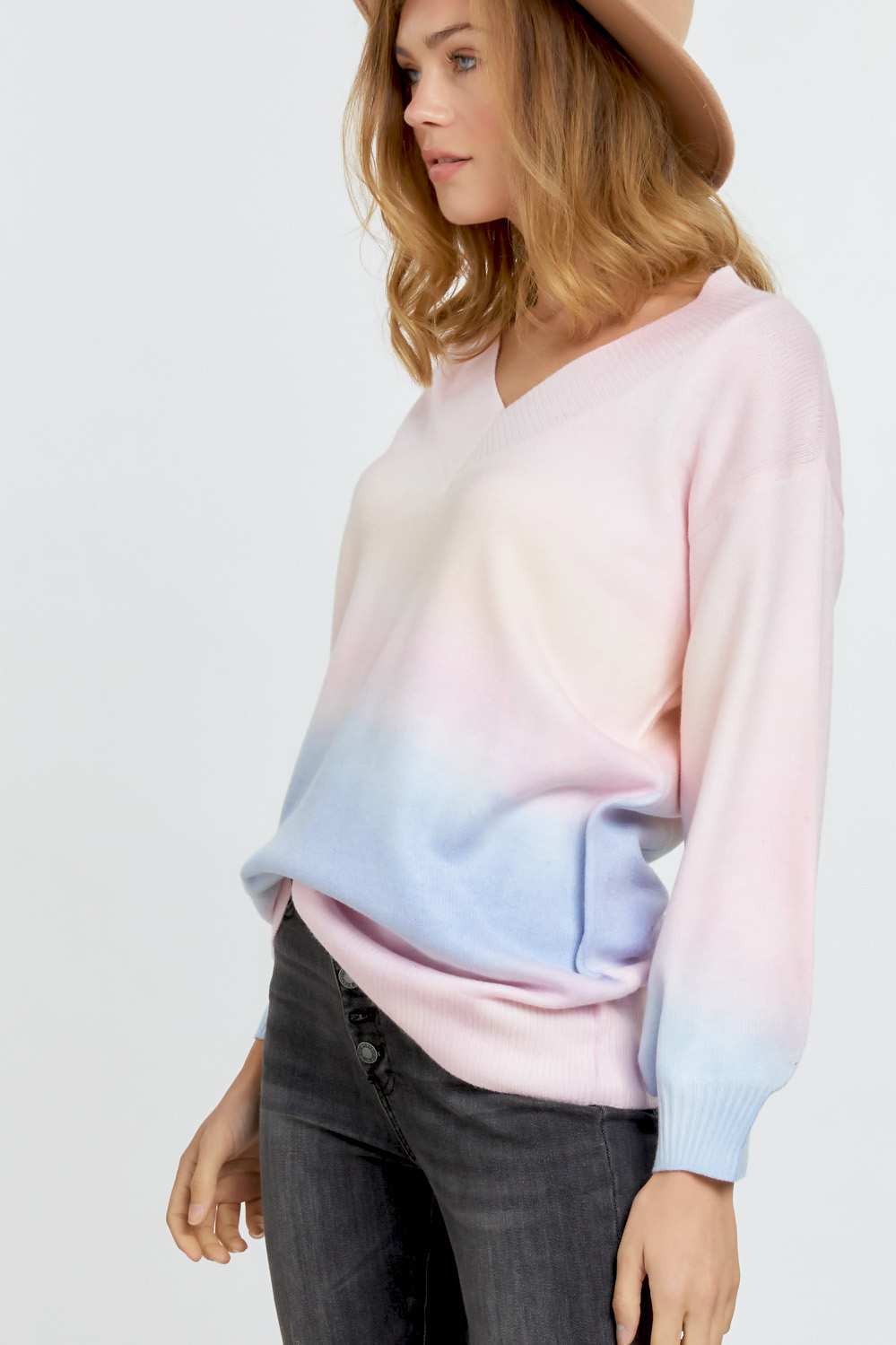 Multi Sherbet Tie Dye Color V Neck Sweater