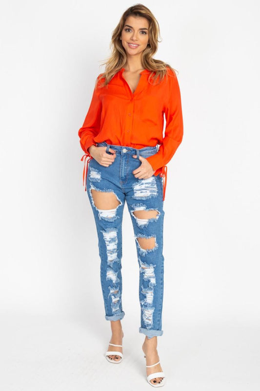 Distressed Straight Leg Jeans