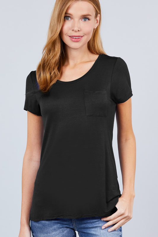 Short Sleeve Scoop Neck Top With Pocket