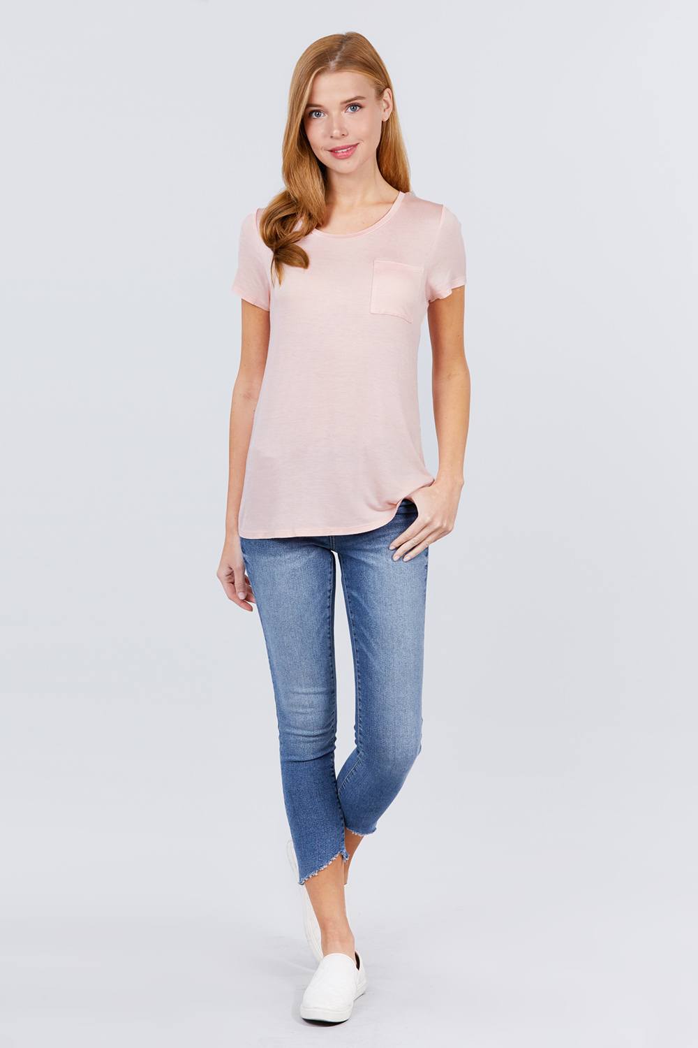 Short Sleeve Scoop Neck Top With Pocket