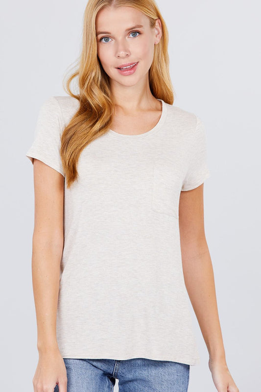 Short Sleeve Scoop Neck Top With Pocket