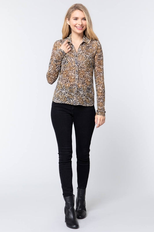 V-neck Print Mesh Knit Shirt