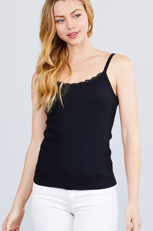 Lace Trim Rib Cami Knit Top