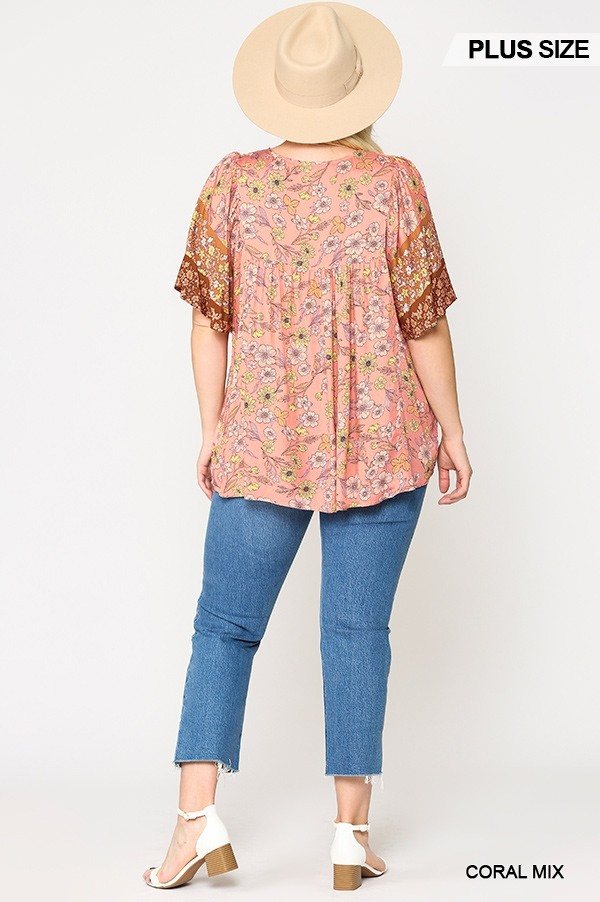 Floral Print Lace Up Flutter Sleeve Top