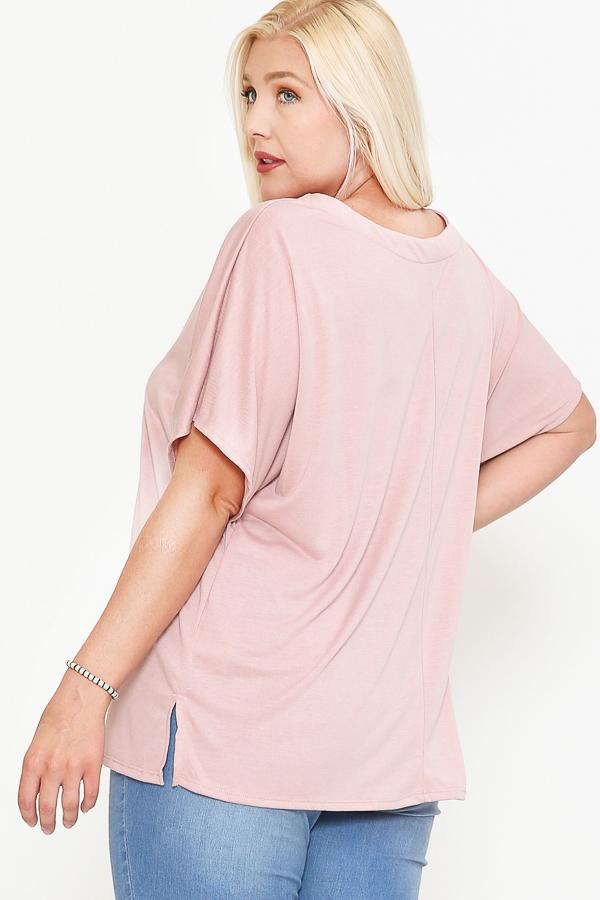 Side Slit With V-neck Dolman Short Sleeve Solid Blouse