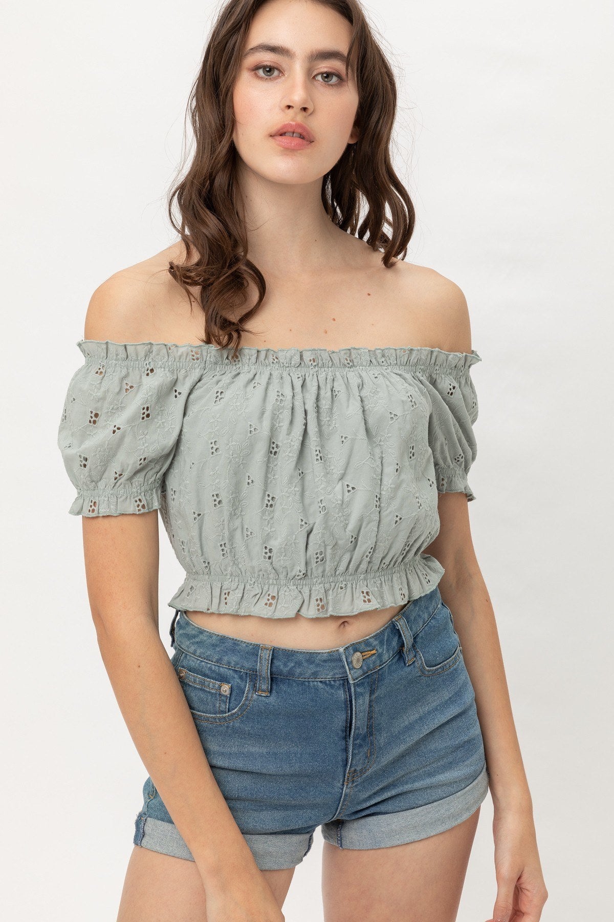 Off Shoulder, Cropped Top Puff Sleeve