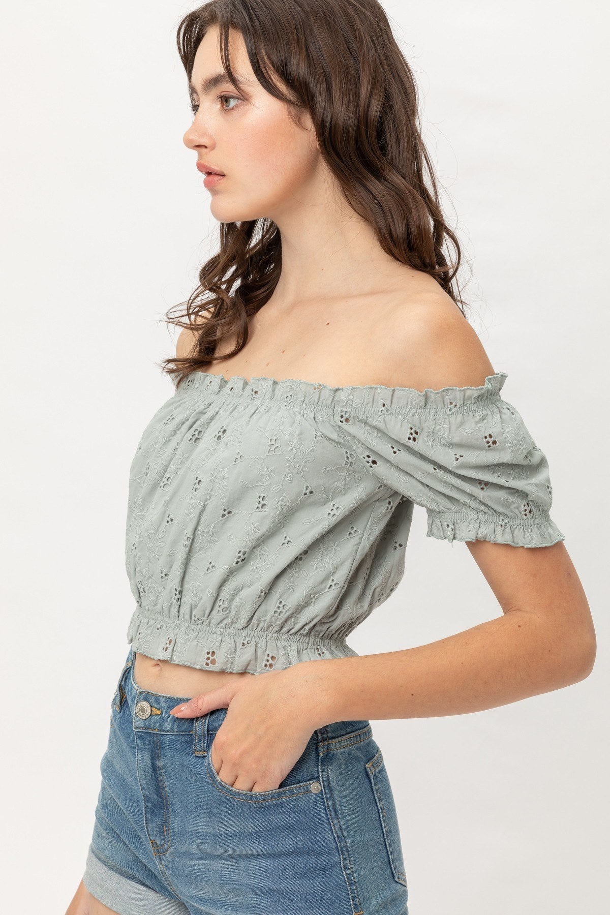 Off Shoulder, Cropped Top Puff Sleeve