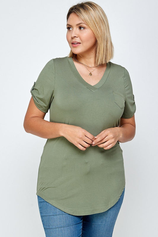 Solid Knit V-neck Tee