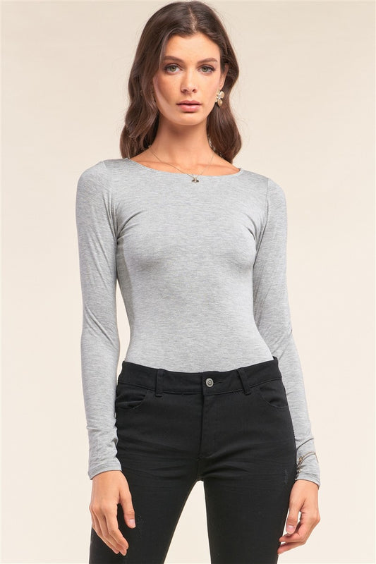 Plain Tight Fit Long Sleeve Round Neck Bodysuit