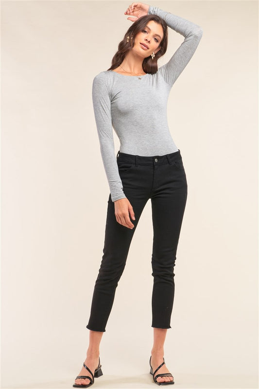 Plain Tight Fit Long Sleeve Round Neck Bodysuit