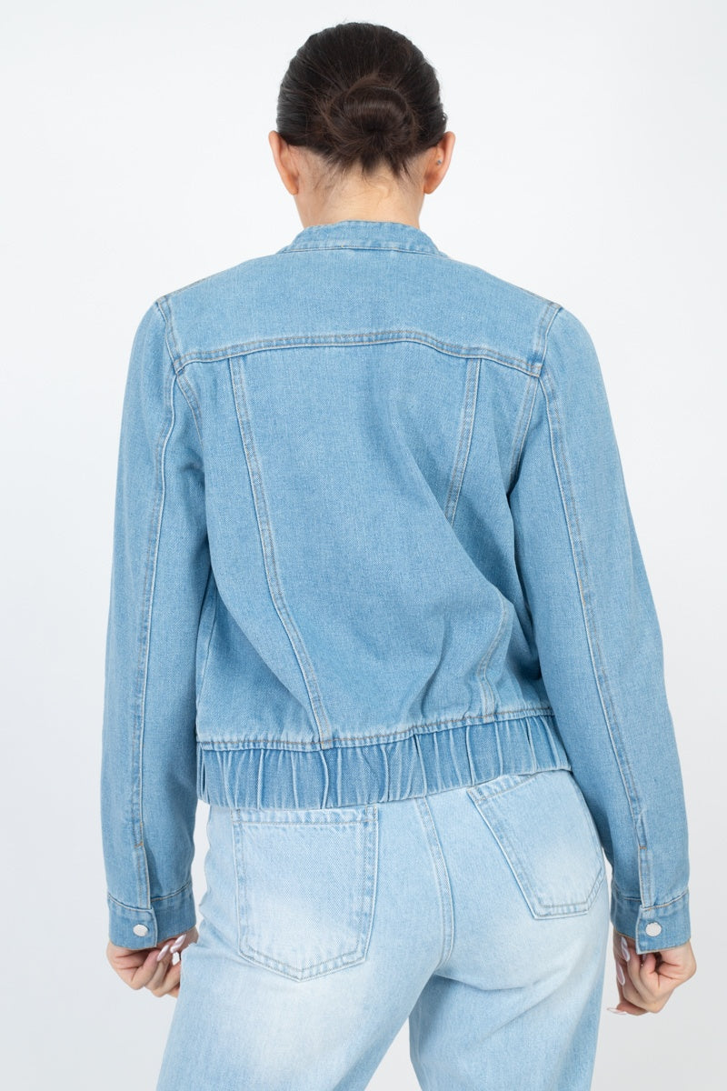 Long Sleeves Funnel Neck Denim Jackets