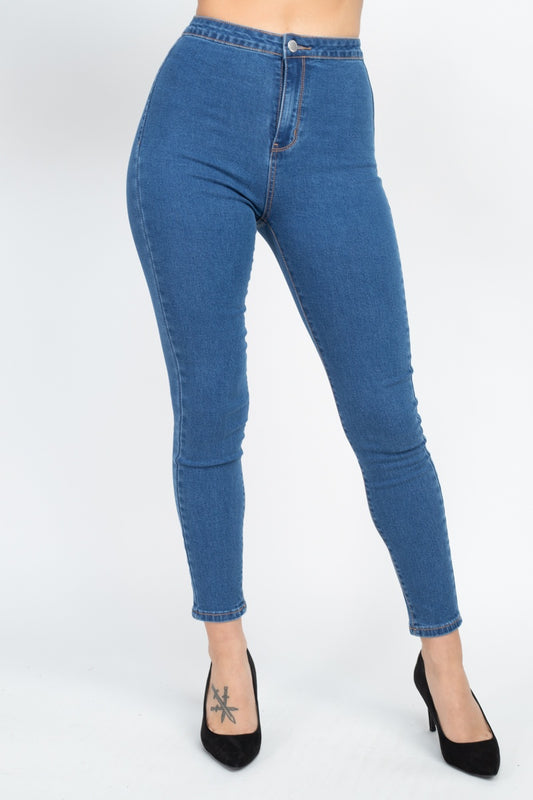 High Waist Zippered Denim