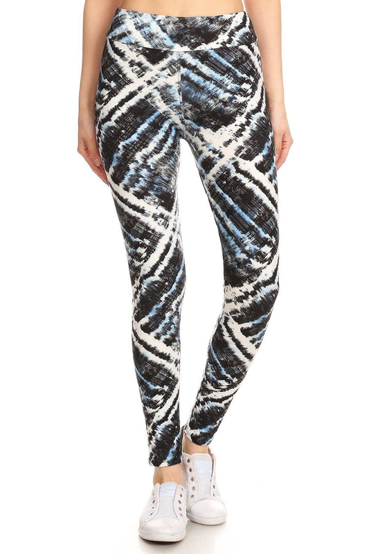 Yoga Style Banded Lined Tie Dye Printed Knit Legging With High Waist