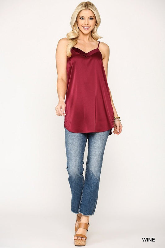 Velvet Mixed Adjustable Strap Round Hem Camisole