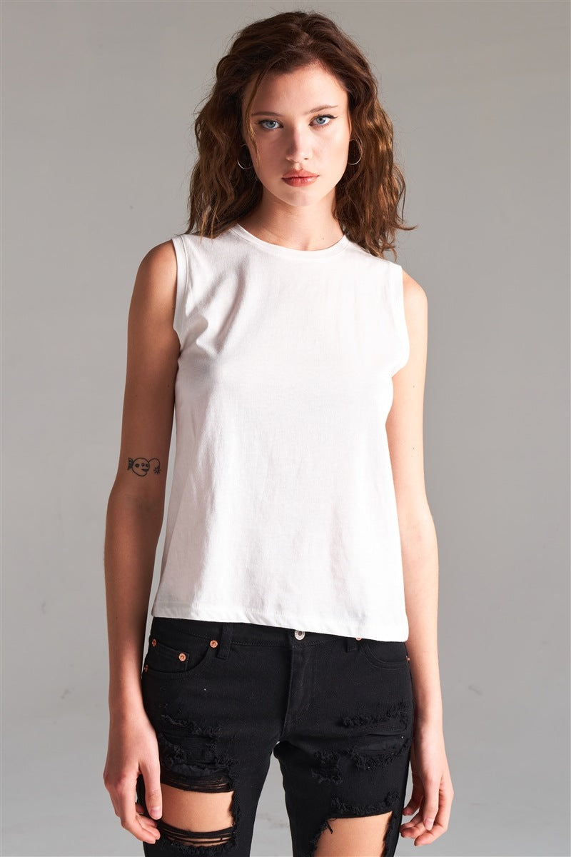 Solid Sleeveless Round Neck Basic Tank Top