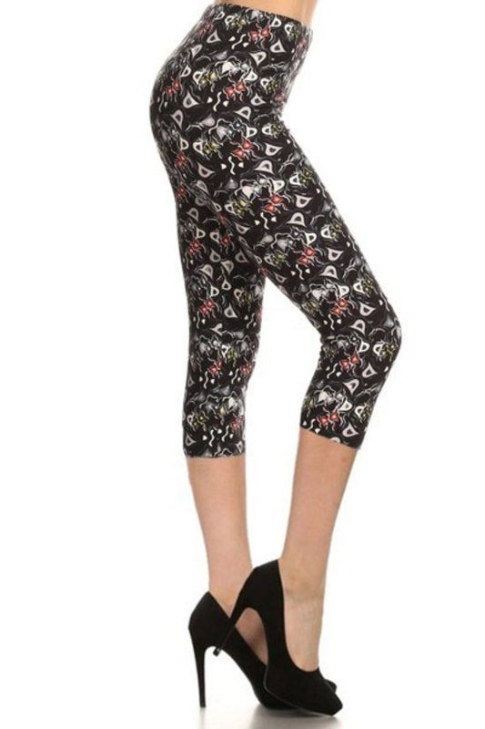 Multi-color Print, Cropped Capri Leggings