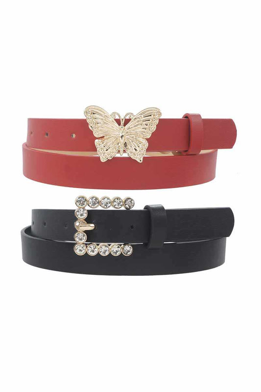 Mini Square Pearl And Butterfly Buckle Duo Belt