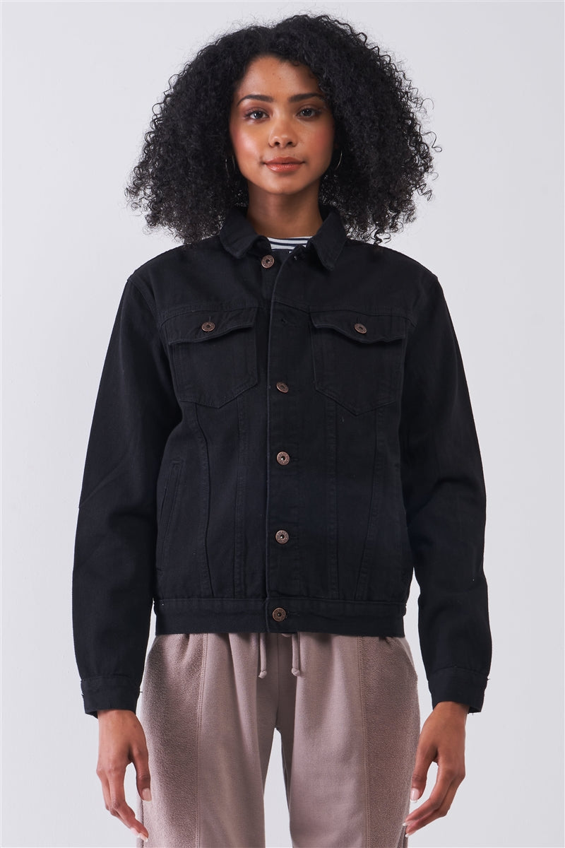 Black Oversized Long Sleeve Classic Denim Jacket